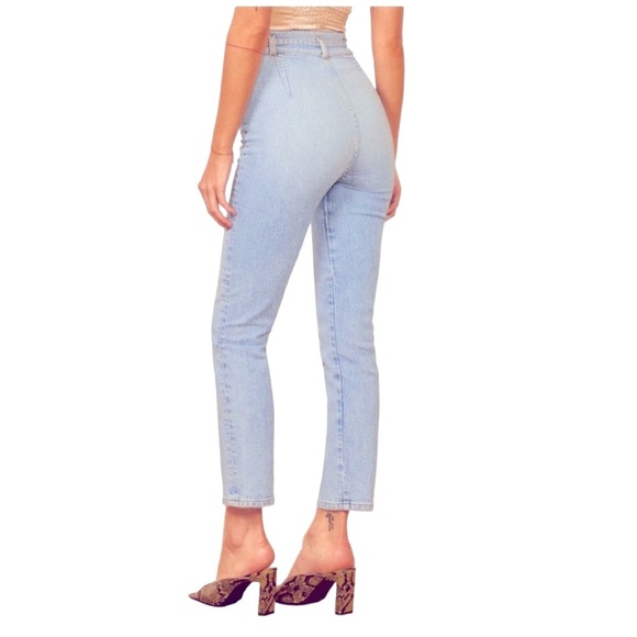 Reformation Vicki High Rise Straight Leg Shoestring Belt Montego Blue Wash Sz 29 - Picture 2 of 13